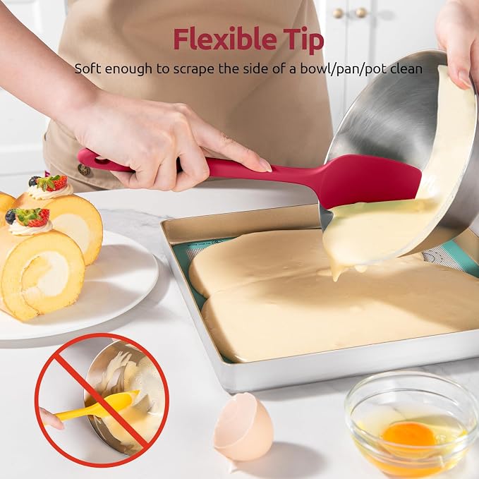 U-Taste 600ºF Heat Resistant Silicone Spatulas: Flexible Food-Grade Silicon Baking Scraper, Kitchen Cooking Mixing Utensils with Upgraded Sturdy Handle Tip for Nonstick Cookware (4-Pc., Red)
