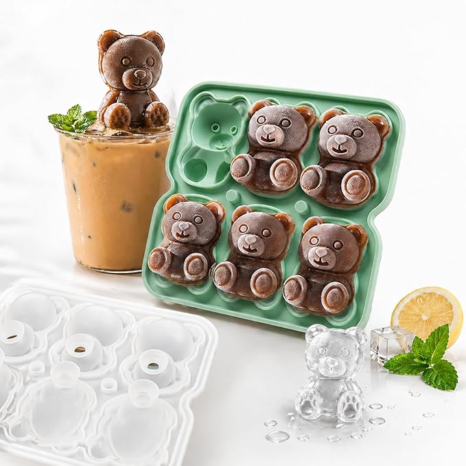 Bear Ice Cube Tray Mold - Cute Fun Whiskey Ice Molds Gifts for Women Men | 3D Bear Shape Cute Ice Molds for Whiskey Bourbon, 4-Hole Large Fun Shapes Funny Gifts, for Animals Lovers Women Men