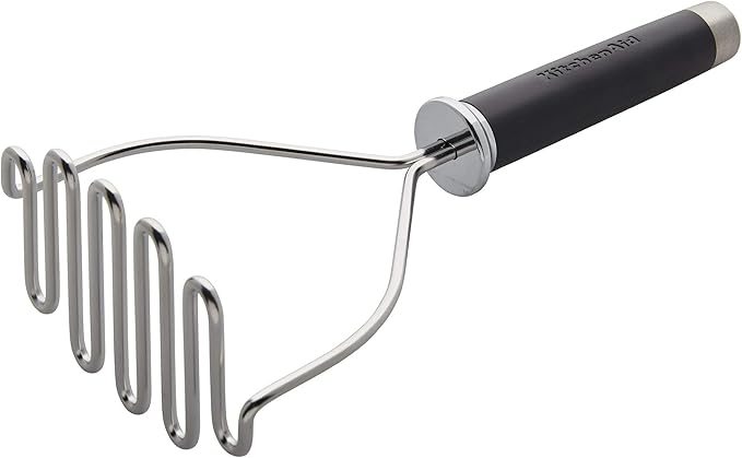 KitchenAid Classic Soup Ladle, One Size, Black 2 & Classic Multifunction Can Opener/Bottle Opener & Gourmet Stainless Steel Wire Masher, 10.24-Inch, Black