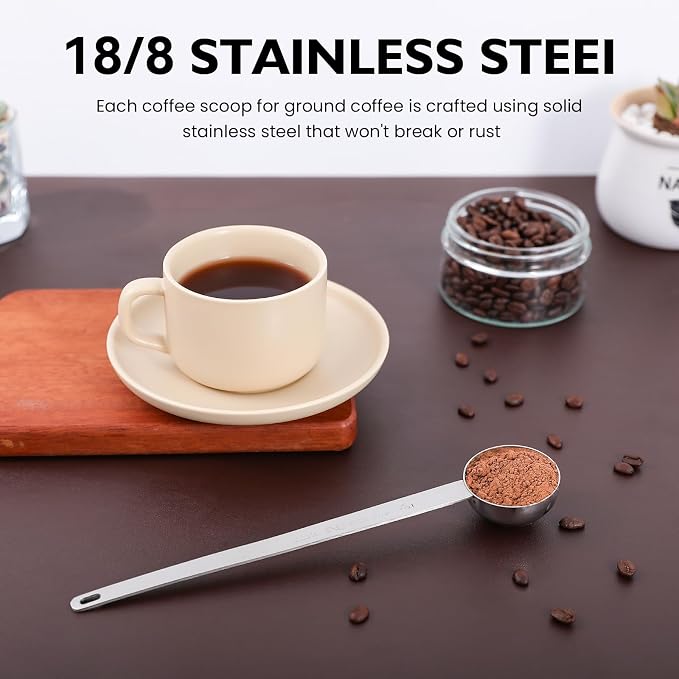 REDANT Long Handle Stainless Steel Measuring Spoons – 1 Tablespoon Coffee Scoop for Ground Coffee & Powder – Accurate Teaspoon Measurement with Funnel Design (1 TPSP)
