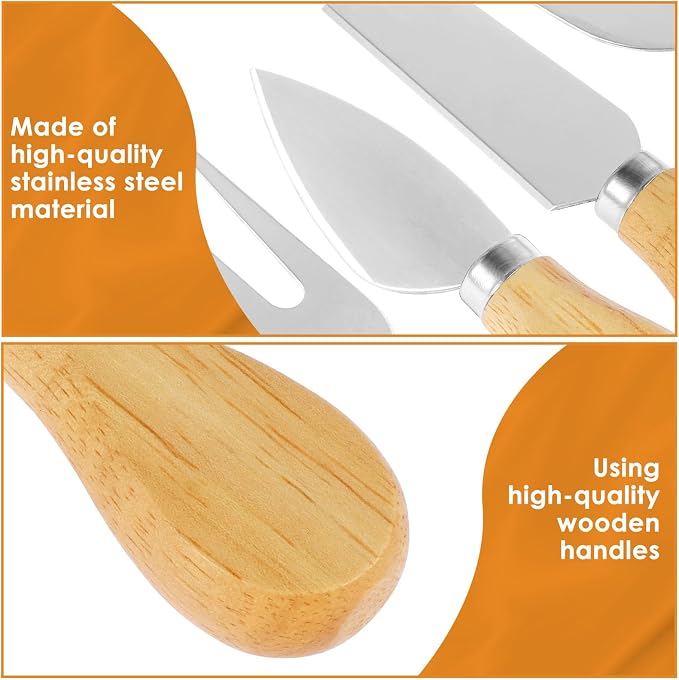 16Pcs Cheese Knives Bulk,Stainless Steel Cheese Knife Spreaders Set Butter Cutter Cheese Cutting Spatula Forks Wooden Handle Small Cheese Spreader Tool Cheese Knives for Charcuterie Board Christmas