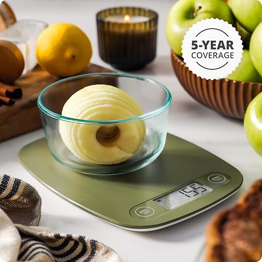 Greater Goods Food Scale – Digital Kitchen Scale, 1g Precision, Easy-Tare & Quick Conversion, Slim Compact Design, Durable & Portable | Ideal for Cooking, Baking & Meal Prep (Moss Green)