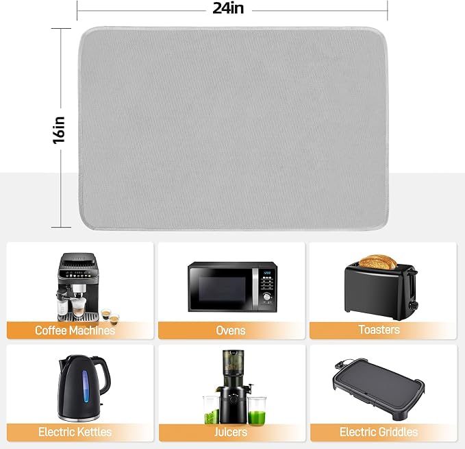 2 PCS Heat Resistant Mats for Countertop Air Fryer, 24x16in, Grey | 1022 ℉ Fireproof mat, air fryer accessories for ninja, cosori, waterproof hot pads for kitchen toaster, oven, coffee maker