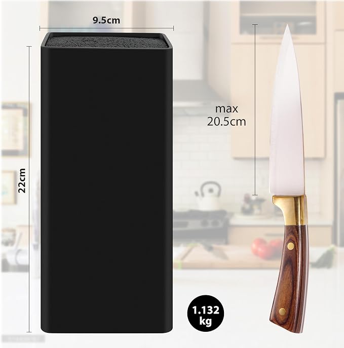 Knife Holder Without Knives Square, Empty Knife Blocks Black, Knife Holder with Flexible Slats, Universal Knife Stand for Kitchen, Kitchen Knife Storage, 22 x 9.5 x 9.5 cm
