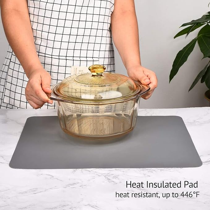 Silicone Mats for Kitchen Counter, Thicker 0.06", 25 x 17 inches Multipurpose Table Mat, Silicone Pad Desk Work Mat, Nonstick Nonskid Heat-Resistant Pad, Placemat, Dark Gray