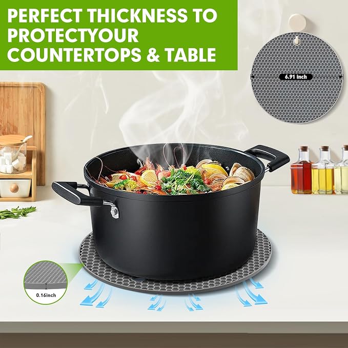 Silicone Trivets for Hot Dishes, Food-Grade Silicone, BPA Free 4PCS | It Can Be Placed on Kitchen Countertops, Dining Tables, or in Pots to Prevent Burns, and Is Dishwasher-Safe.