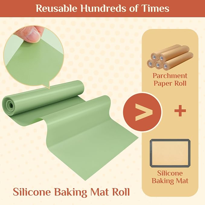 GTJ Silicone Baking Mat Roll, Reusable Baking Sheet Liners, 16 in x 10 ft | Free Cut to Size, Food-Grade, Non-Stick, Non-Slip, For Dough, Pastry, Air Fryer, Freeze Dryer, Oven Pan, Kitchen Counter