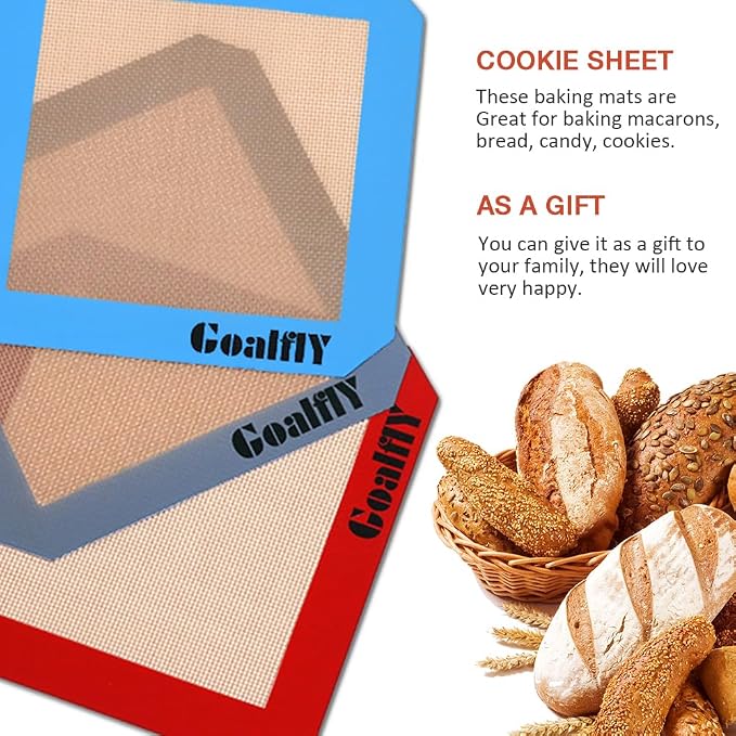 Silicone Baking Mat for 8 Inch Brownie Pan, 3 Pack | Non-stick, Heat-resistant, Reusable, For Oven, Toaster, Baking Pan, Air Fryer