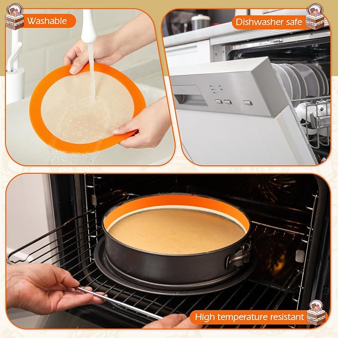 Honeydak 3 Set Silicone Baking Mat for 4, 7, 9 Inch Springform Pan Protector Nonstick Reusable Cake Pan Liners for Cheesecake Baking Prevent Sticking to Bottom & Side, Easy Release & Clean(Orange)