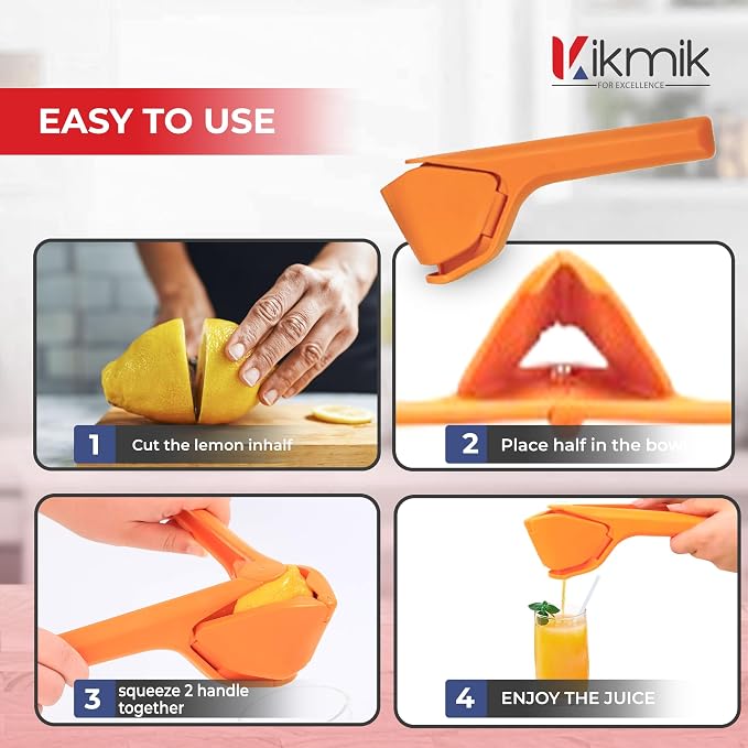 Lemon Squeezer - CitrusEase Foldable Hand Juicer: Effortless Juicing with Space-Saving Ergonomics Design – Manual Lemon Juicer with Sideways Pivot for Maximum Juice Yield- (Orange)