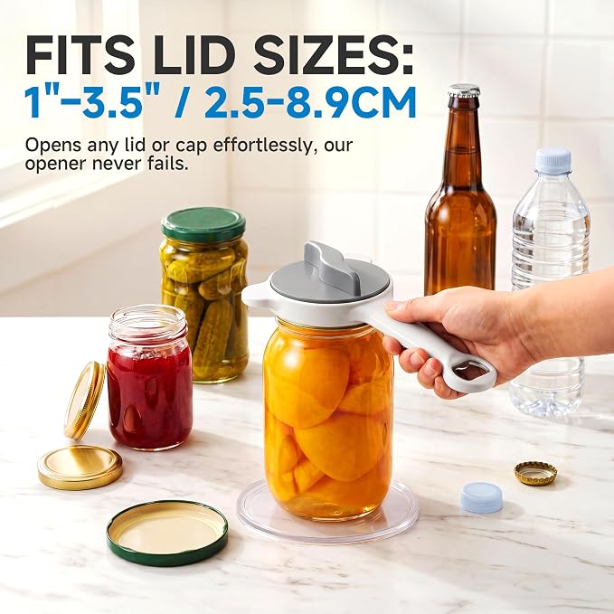 2026 Upgraded 4-in-1 Jar Opener - Adjustable Stainless Steel Lid Remover for Seniors & Arthritis Sufferers, Fits Kitchen Jars, Bottles & Cans Grey(2Pcs)