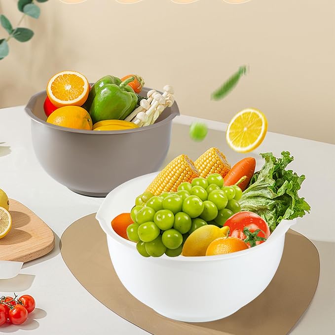 Nesting Plastic Mixing Bowls, Set Of 3, 1.5 quart, 2 quart, 2.5quart, Nesting Bowls with Non Slip Base and Easy Pour Spout, Dishwasher Safe