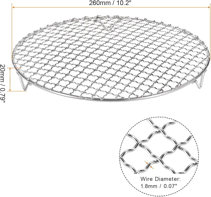 HARFINGTON 2pcs Round Cooking Rack 10.2-inch 201 Stainless Steel Cross Wire Barbecue Grill Net with 20mm Legs for Cooking Baking Steaming BBQ