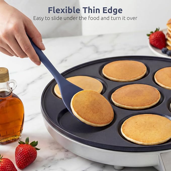 600ºF Heat Resistant Spatula Spoon: U-Taste Flexible Kitchen Scoop-Shape Cooking Spoonula, Serving Mixing Scraping Food in Non-Stick Pan Cookware, Seamless Multifunctional Utensil (Midnight Blue)