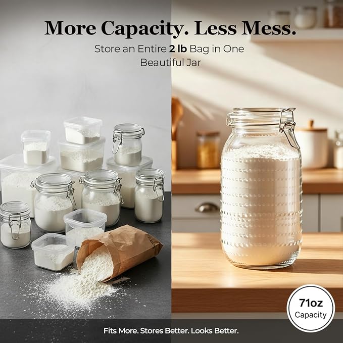 ComSaf Tall Glass Pantry Jars with Airtight Lids 71 oz 3 Pack Wide Mouth | Flour sugar cereal, Pasta pet food, Pantry organization, Cabinet organization, Countertop storage, Sourdough pickling
