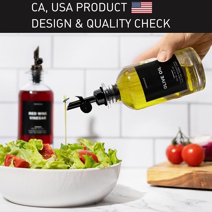 Verspace - Clear Glass Olive Oil Dispenser Bottles For Kitchen With Silicone Tray - 2 Pack - 17oz Includes 40 Labels, Soy Sauce Dispenser, Coffee Syrup Dispenser, Olive Oil Bottles