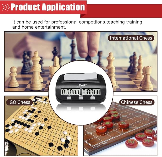 LEAP Chess Clock Digital Chess Timer Professional for Board Games Players Count Up/Down Timer with Alarm Function Black (Official Store)