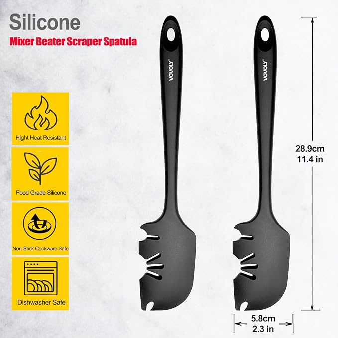 Silicone Spatula Scraper– Flexible Beater Blade Scraper for Stand Mixers & Egg Whisks, BPA-Free Rubber Spatulas for Mixing, Scraping & Baking,Heat Resistant & Seamless Design Cooking Utensils, Black