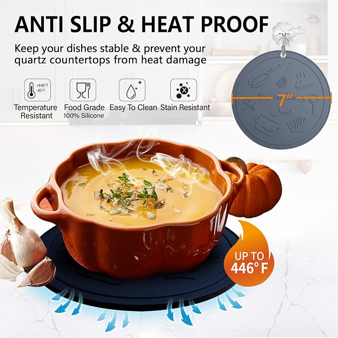 Silicone Trivet Mats - 3 Heat Resistant Pot Holders, Non-Slip Hot Pads for Kitchen, Food Grade Silicone, BPA Free, Easy to Wash (Black Gray)