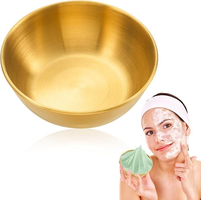 Teenyyou DIY Face Mask Mixing Bowl Stainless Steel Esthetician Facial Mask Bowl Facial Small Mixing Esthetician Supplies for Lady Women Skincare Home Salon Cosmetic Beauty (3.5 Inch,Gold,1 Pcs)
