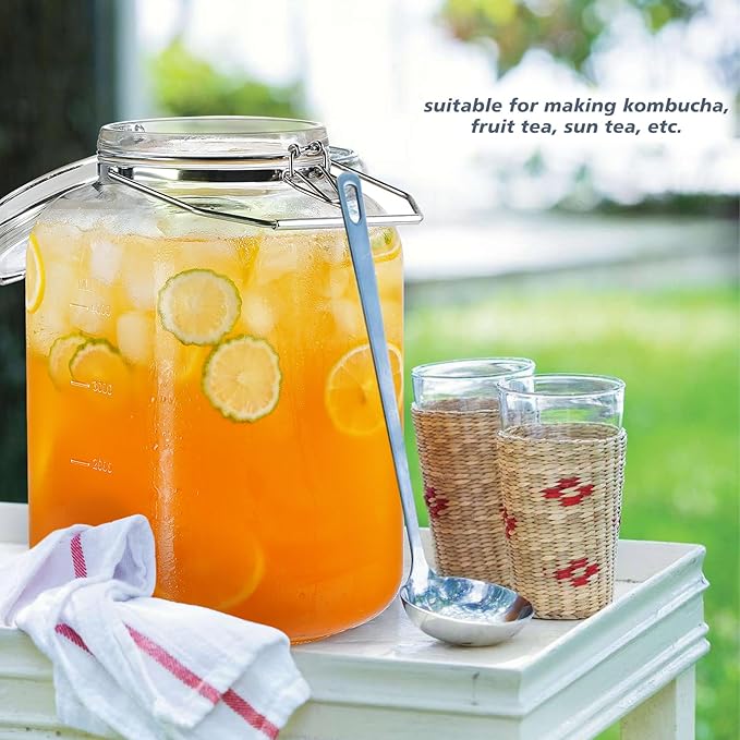 Folinstall 1.5 Gallon Glass Jar with Lid, Wide Mouth Mason Jars, 2PCS | Airtight Lid & Stainless Handle, 4.3" Large Opening, 2 Measurement Marks, BPA-Free, Glass Storage Containers, Dishwasher Safe