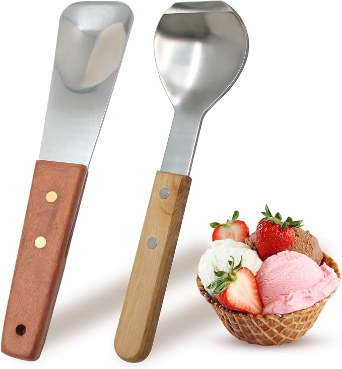2 Pack Ice Cream Spade Set, Stainless Steel Ice Cream Scoop with Wooden Handle Butter Cutter Cake Scraper Essential Kitchen Tool