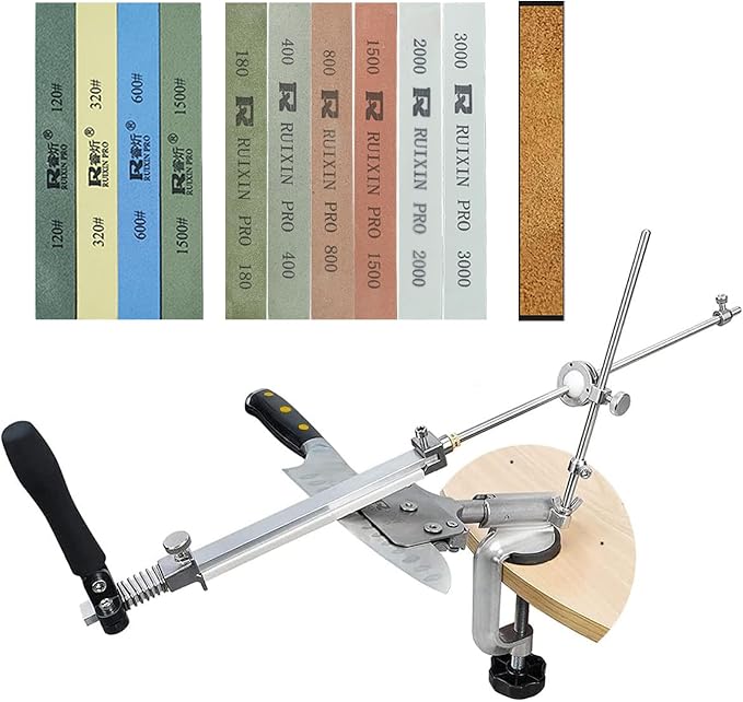 Knife Sharpener Professional Stainless Steel Kitchen Chef Knife Sharpener Home Knife Sharpening Kit Abrasive Holding System Tools with 10 whetstones (SET-A)