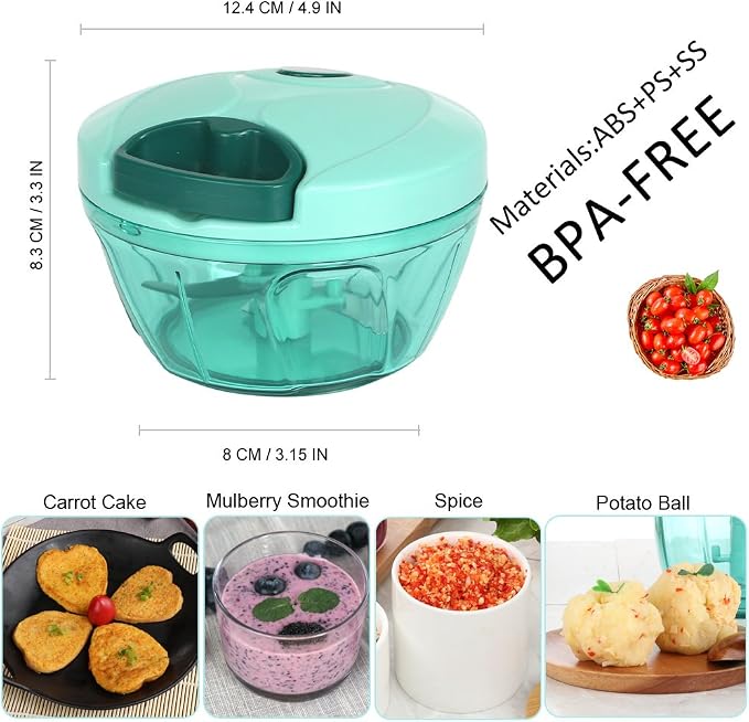 Ourokhome Manual Food Processor Vegetable Chopper, Portable Hand Pull String Garlic Mincer Onion Cutter for Veggies, Ginger, Fruits, Nuts, Herbs, etc., 500ml, Blue