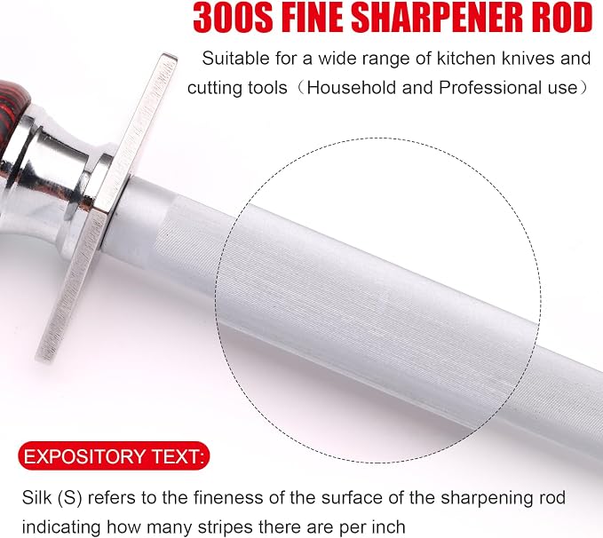 Azhou 12" Professional Knife Sharpener Steel Rod - T12 Carbon Steel (HRC 65±1), Fine 200 Grit for Kitchen & Chef Knives, Easy to Use with Non-Slip Wooden Handle & Gift Box
