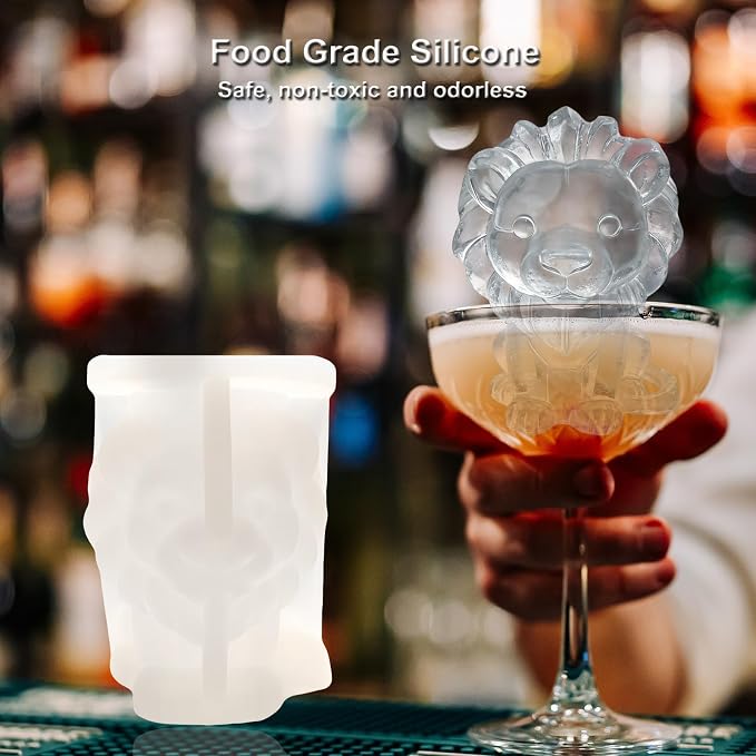 3D Lion Ice Cube Silicone Molds Tray for Whiskey, Cocktail, Drink, Bar; Rich Details. Fun Animal Mold for DIY Craft Taba Squishy Chocolate Soap Candle Resin Gift for Women Girls Boys; 2 Pack