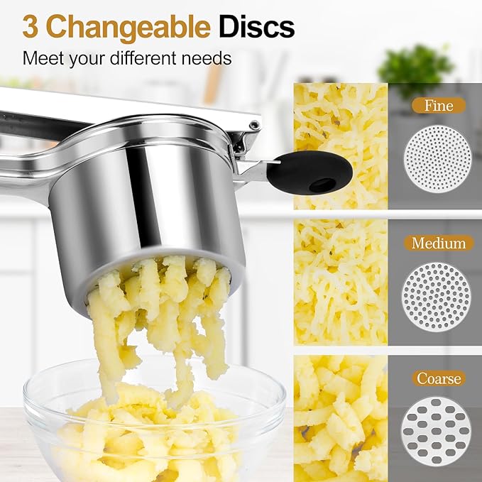 AHFLRITO Potato ricer, Heavy Duty Ricer for Mashed Potatoes, Large Potato Masher Stainless Steel with Ergonomic Handle, Efficiently for Fluffy Mashed Potatoes