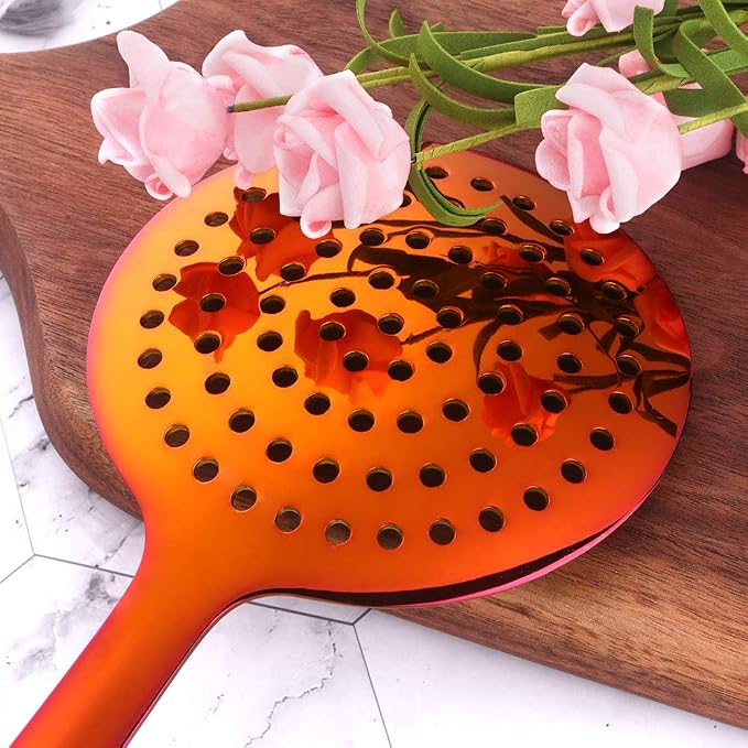Skimmer Spoon, BuyGo Rainbow Red Slotted Spoon Strainer Ladle Stainless Steel Cooking Utensil, Comfortable Grip Design
