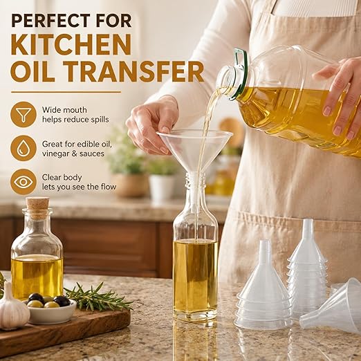 RHBLME 20 PCS Plastic Funnels Set, 4.7 Inch Wide Mouth Clear Plastic Funnels for Filling Bottles, Multipurpose Large Funnel with Long Reaching Spout, Water Bottle Funnel for Powder Liquid Spices