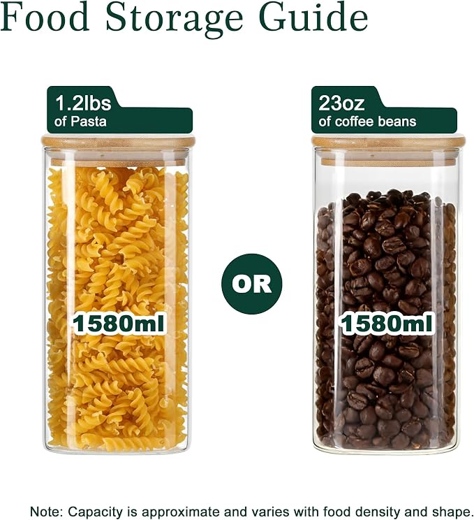LIBWYS Kitchen Glass Jars Set with Bamboo Lids for Storage (1pcs - 1.67Qt) | Stackable Square Food Jars for Pantry Organization, Coffee, Flour, Snacks, Tea, Sugar | Kitchen Canisters Set