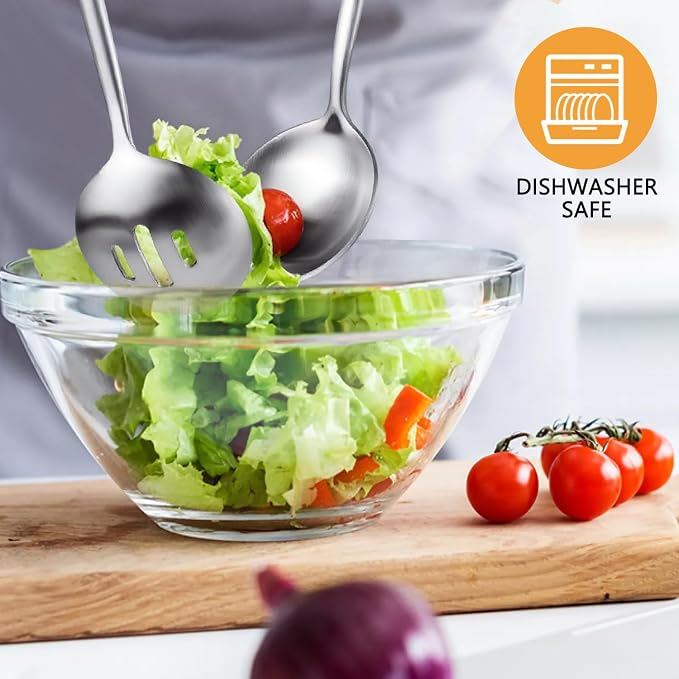 Large Serving Utensils Set,5 Pcs Stainless Steel Silver Serving Utensils with 10.8 Inch Serving Fork,10.3 Inch Serving Spoon,Slotted Serving Spoons,Sugar Spoons,Butter Knife for Party Buffet Banquet