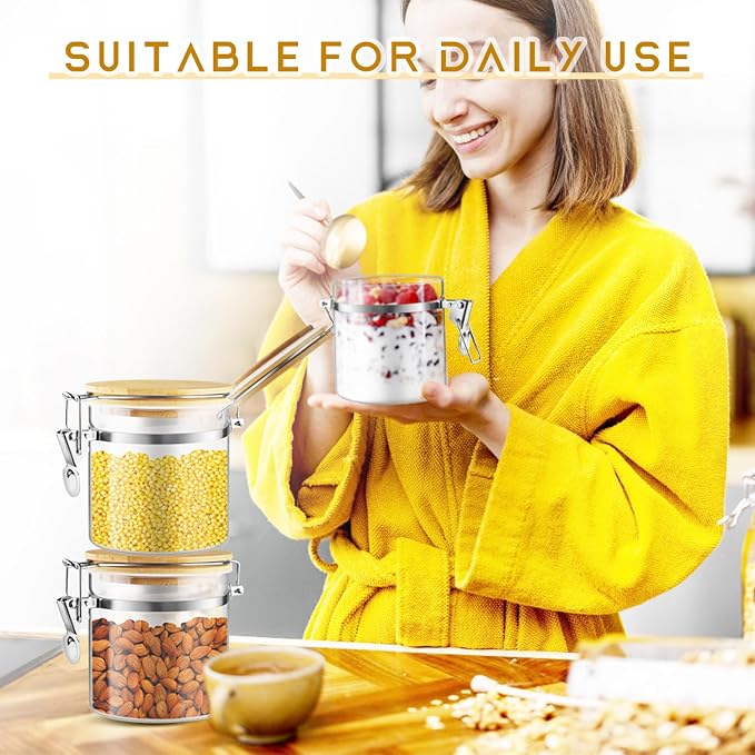2 Pcs 700ml/23oz Clear Glass Jars Airtight Storage Jars Locking Glass Container Jar with Clamp Bamboo Lids for Home Kitchen Food Coffee Tea Pantry Storage
