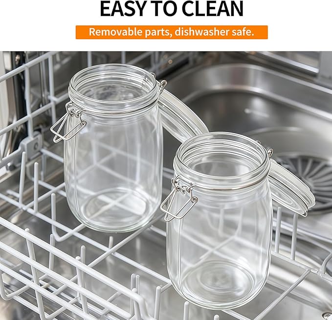 3 Pack 68oz Food Storage Jars with Airtight Lids, Preserving Seal Wire Clip Fastening Glass Containers, Canisters for Kitchen Organization, Flour, Cereal, Pasta, Sugar, Beans, Pickling Jars(68 Oz*3)