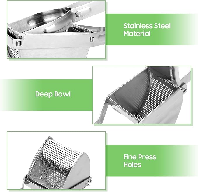 Potato Ricer, Stainless Steel Fruit Masher Heavy Duty Commercial Potato Press Mincer Food Chopper Kitchen Crusher for Mashed Potatoes Fruits Vegetables Yams Carrot