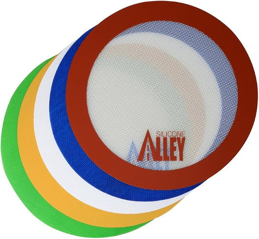 Non-stick Mat Pad [5 Fun Colors] - Silicone Rolling Baking Pastry Placemat Large Round 9.5" - (Value Pack - Set of 5)