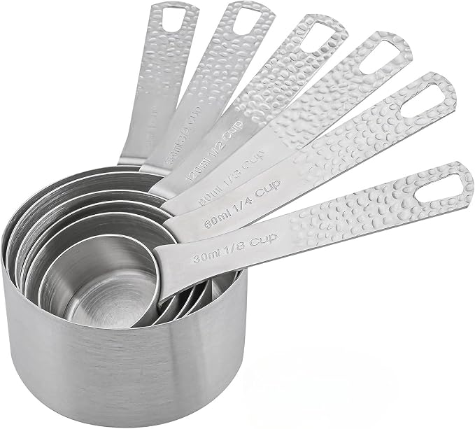 Measuring Cups Set 6, 18/8 (304) Stainless Steel 6 Dry Measuring Cups Set, Metal Kitchen Metric & US Measure Cup with 3/4 Cup for Cooking and Baking