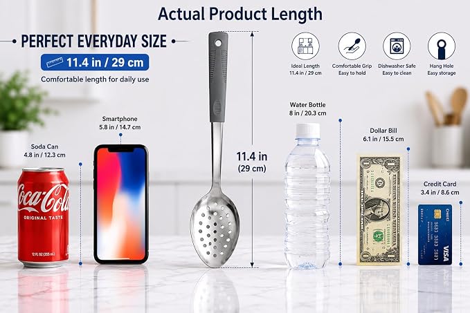 Serving Spoon Set with Silicone Handles,2-Piece spoon | Stainless Steel Serving Spoon, Slotted Spoon & Soup Ladle Set for Buffet and Home Kitchen