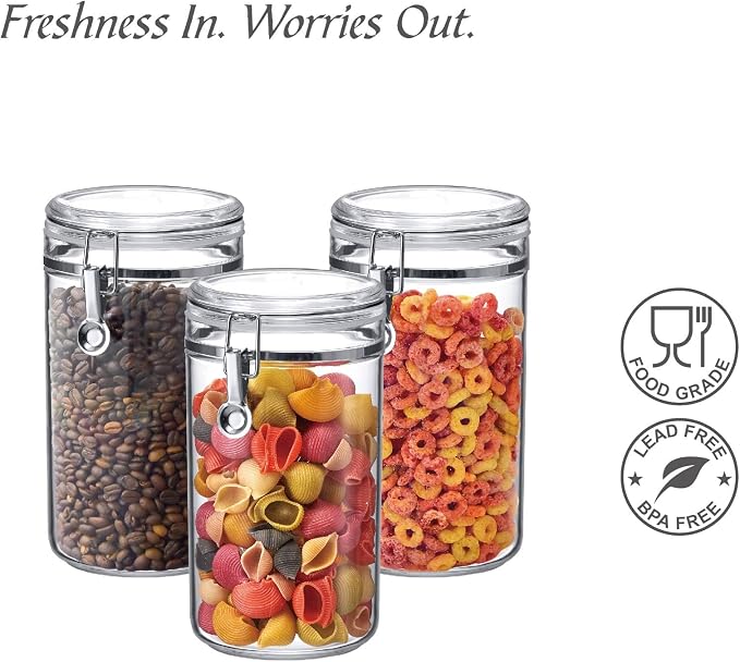 Cathy - 70-Ounce Plastic Canister (Set of 3), Plastic Airtight Food Container, Stackable for Pantry Storage, BPA-Free and Shatter-Proof, Perfect for Home and Commercial Use