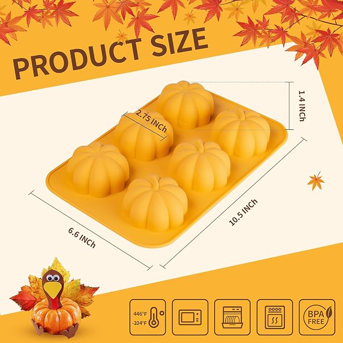 Silicone Pumpkin Mold, 3 Pack Pumpkin Soap Molds Fall Baking Molds for Muffin Cake Pop Jello Chocolate Bomb Fall Bath Bomb Moulds, 3D Thanksgiving Molds for Making Autumn Wax Candle