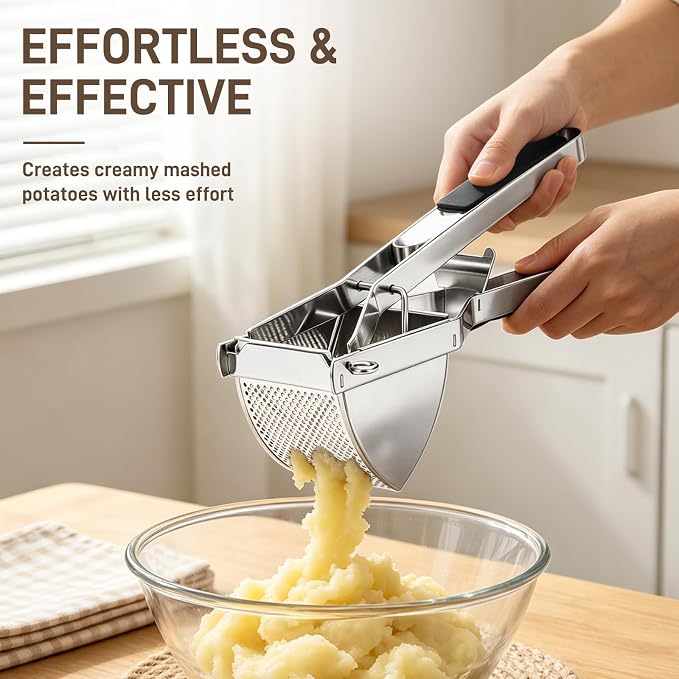 22oz Potato Ricer - Stainless Steel Heavy Duty Potato Masher | Ergonomic Handles, Stainless Steel, Dishwasher Safe, Sweet Potatoes,Vegetables