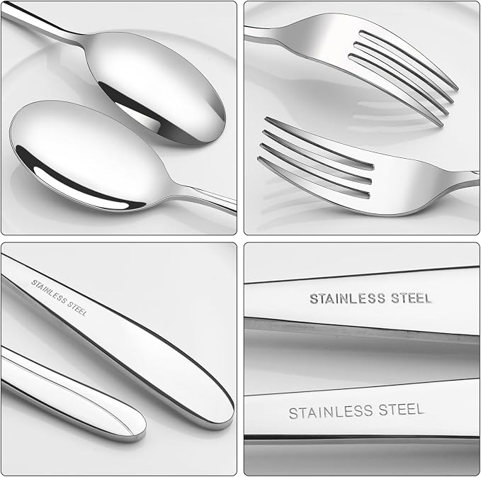 Obstnny Stainless Steel Banquet Serving Spoon Large Serving Fork (4 Piece/2 of Each)