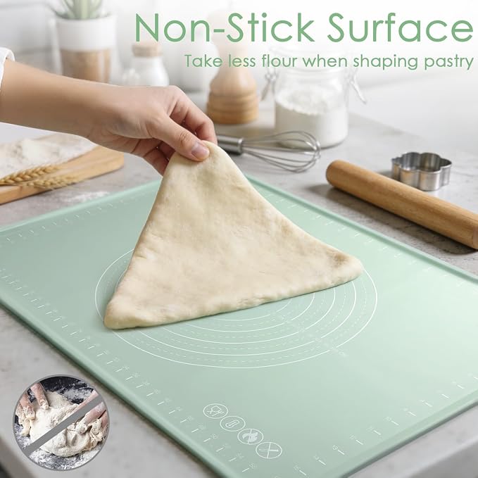 Extra Large Silicone Baking Mat for Countertops, Extra Thick 28" x 20" Non-Slip Pastry Mat with Raised Edges and Measurements, Food-Grade Dough Rolling Sheet for Kneading, Pizza, Bread,Fondant