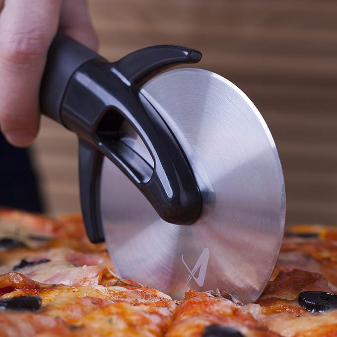 Premium Professional Pizza Cutter Wheel By VestaHomeStore - With Sharp Angled Stainless Steel Blade, Ergonomic Anti-Slip Handle & Durable Blade Cover - Ideal For Pizza, Pies, Waffles and Dough Cookies