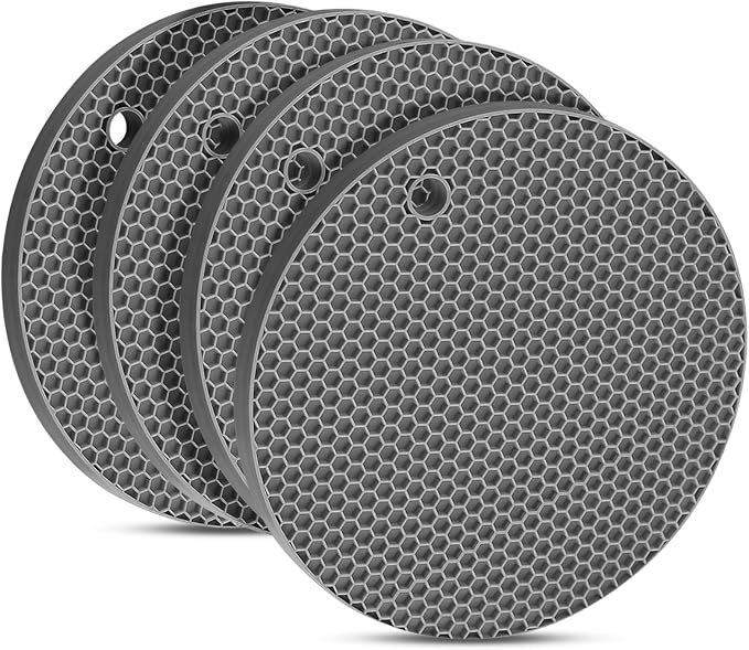 Silicone Trivets for Hot Dishes, Food-Grade Silicone, BPA Free 4PCS | It Can Be Placed on Kitchen Countertops, Dining Tables, or in Pots to Prevent Burns, and Is Dishwasher-Safe.