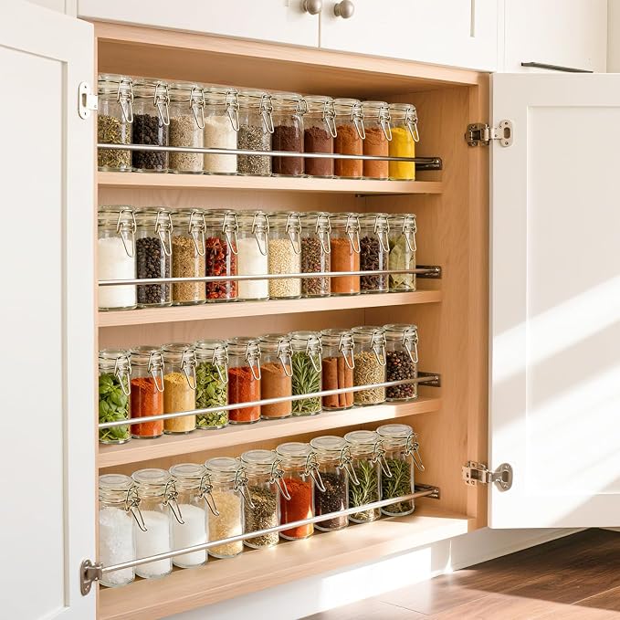 ComSaf Small Glass Spice Jars with Airtight Lids 4 oz 12 Pack with Labels | Seasoning herbs powders, Salt pepper chili, Spice rack cabinet organization, Small size, Funnel included, DIY crafts gifts