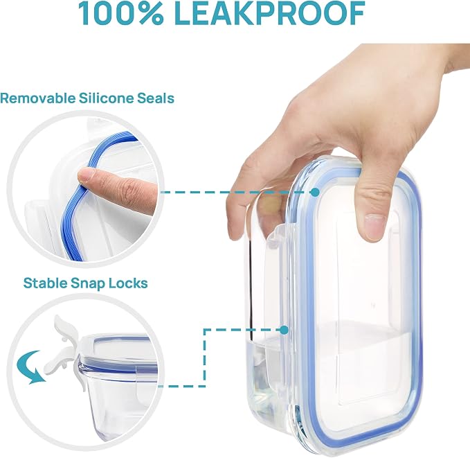 Vtopmart 8 Pack Glass Food Storage Containers with Airtight Lids | Meal Prep Lunch Containers, Leakproof, Leftover Storage, Take-out, Microwave, Oven, Freezer and Dishwasher Safe, BPA Free